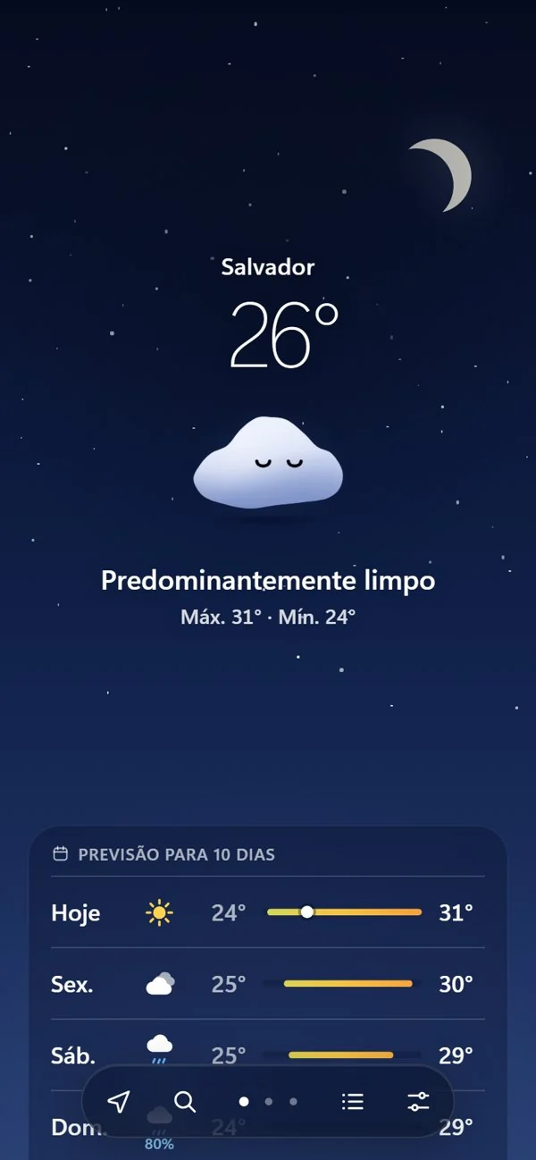 Climinha dormindo em uma noite de céu limpo.